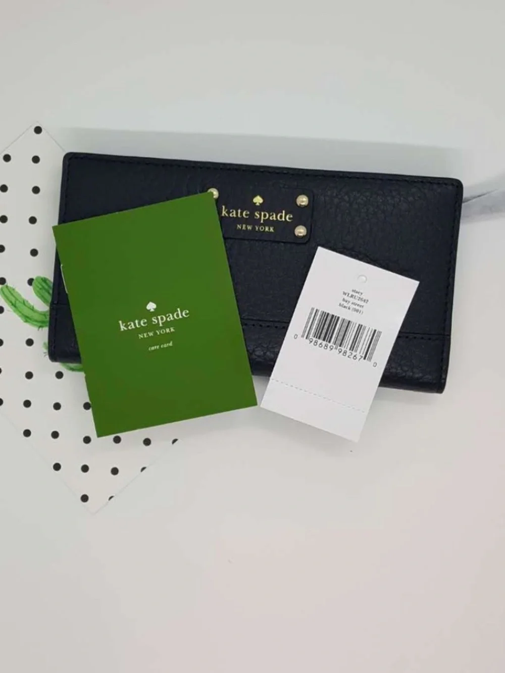 NEW Kate Spade Bay Street Stacy Black Leather Wallet  WLRU2642  Msrp $198